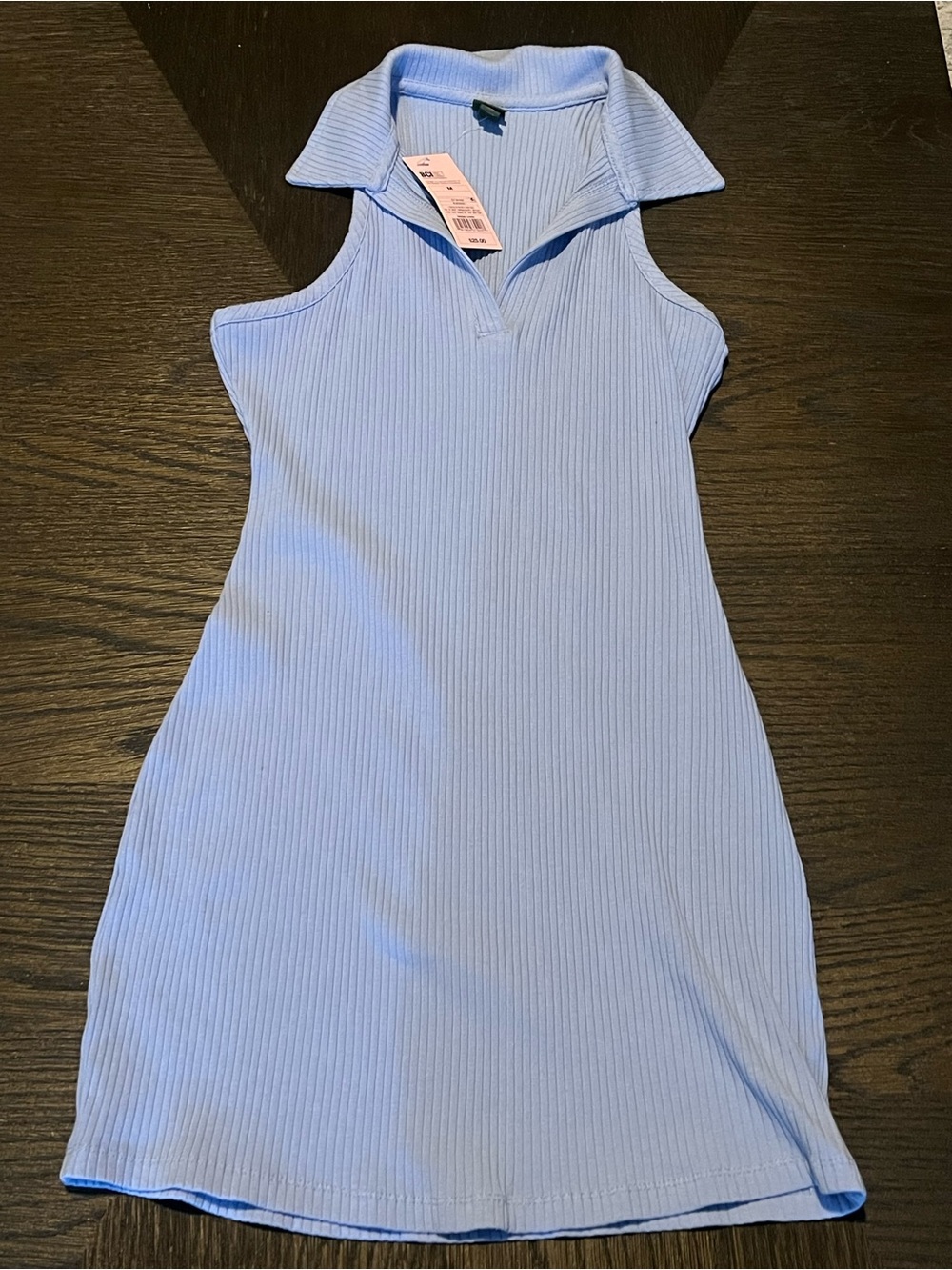 wild fable Light Blue Ribbed Sleeveless Polo Dress